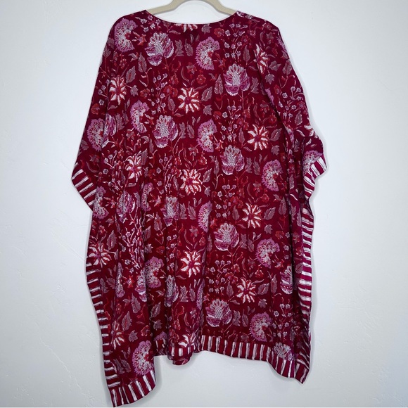 The Fox and The Mermaid Floral Red Kaftan Swim Coverup Cotton One Size Lounge - Picture 2 of 10